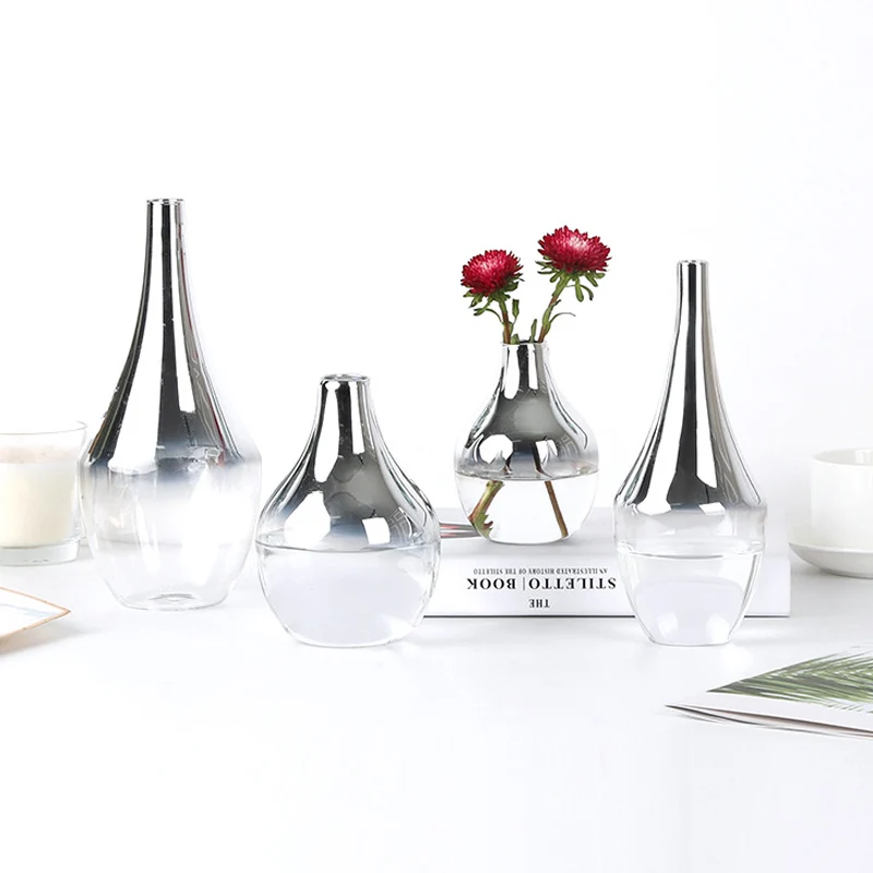 Градиент серебро Стекло ваза сухой вазы для цветов растений настольные горшки