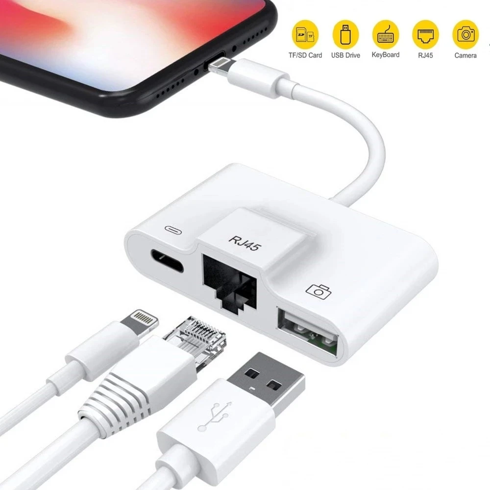 Для iPhone/iPad Lightning/Ethernet RJ45 LAN 100 Мбит/с USB Lightning конвертер адаптера OTG для подключения
