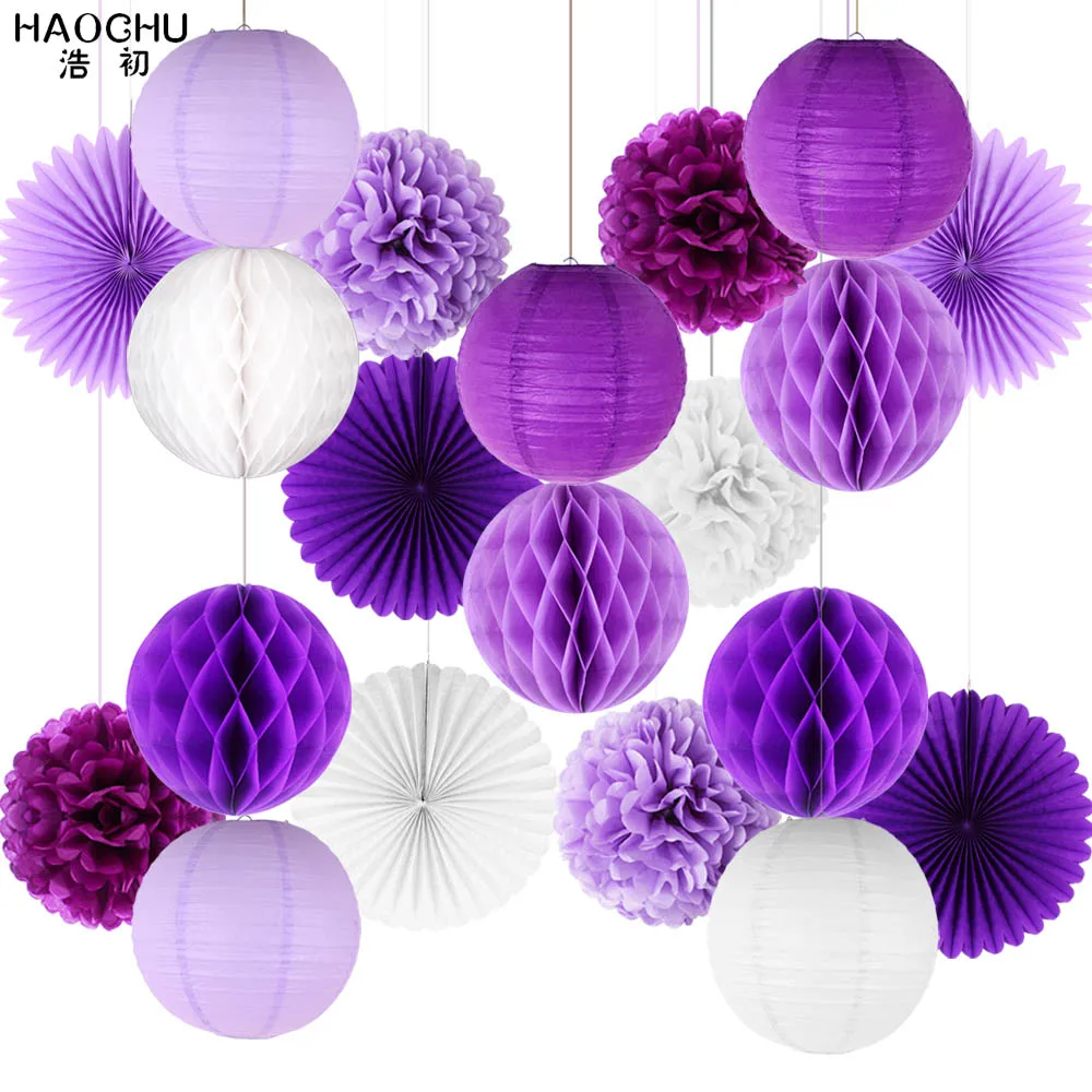 Purple 20 шт./компл. Бумага Фонари/Pom Poms/Подвесные вентиляторы/ячеистой панели бумажный шарик Бумага вечерние для художественного оформления ногтей, ручная работа душевых кабин для свадебы, дня рождения, для фестиваля - Цвет: Purple