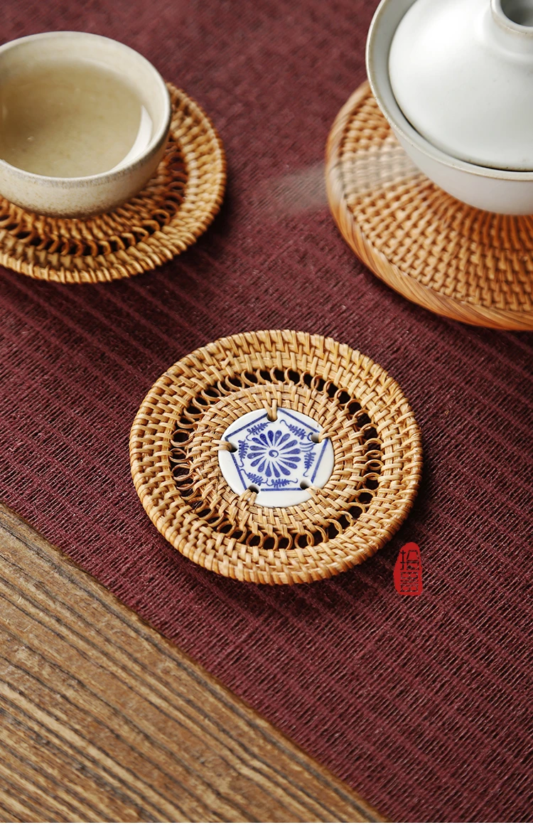 Новая подставка из ротанга тканые подставки под чайник Zisha кастрюлька, сохраняющая тепло коврик чайная церемония чайный набор кунг-фу чайный столик Бамбуковый стол чаша коврик
