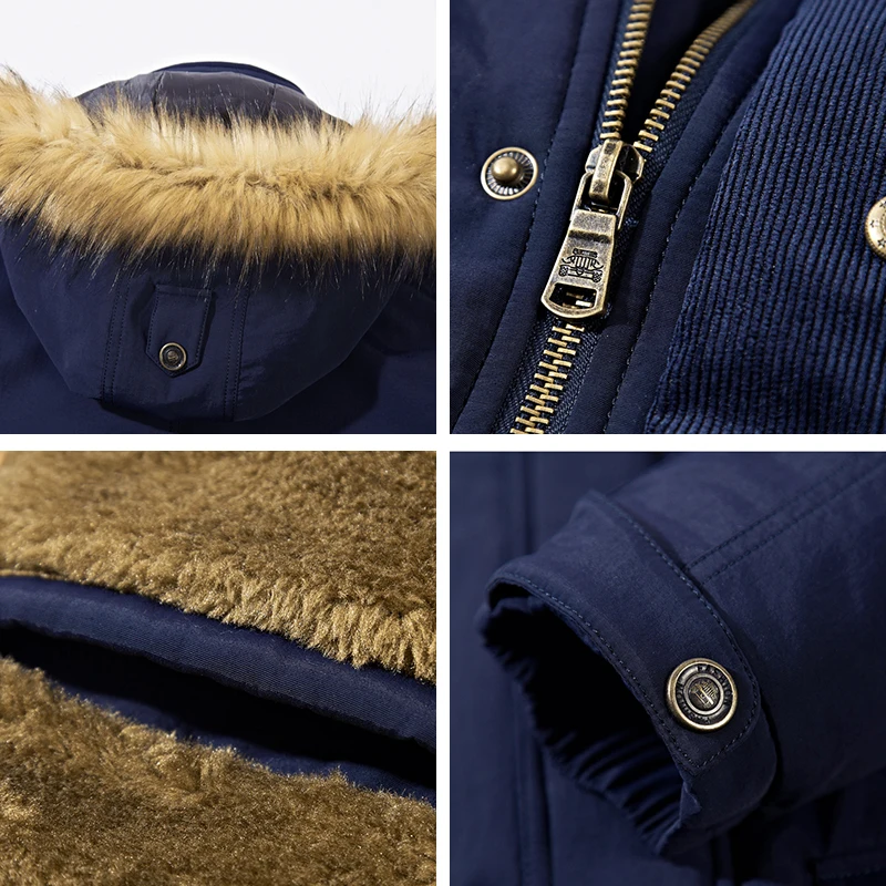 Мужская брендовая зимняя куртка с капюшоном и меховым воротником Повседневная