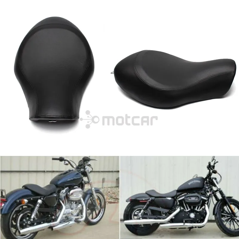 Motorcycle Black PU Leather Wide Rider Driver Seat Solo Seat For Harley Iron Sportster XL 883 XL883N XL 1200 Custom 2004-2015