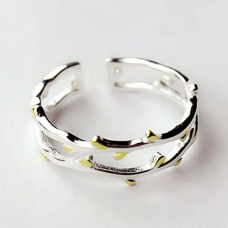 

New Creative New Leaf Golden Leaf Sprout Ring Small Fresh Girl Double Opening Ring Daily Jewelry Gift