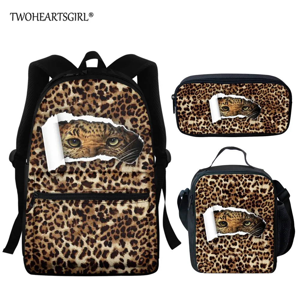 

Twoheartsgirl Animals Leopard/Cat Print School Bag for Teen Girls Boys Cute Children School Backpack Primary Student Book Bags