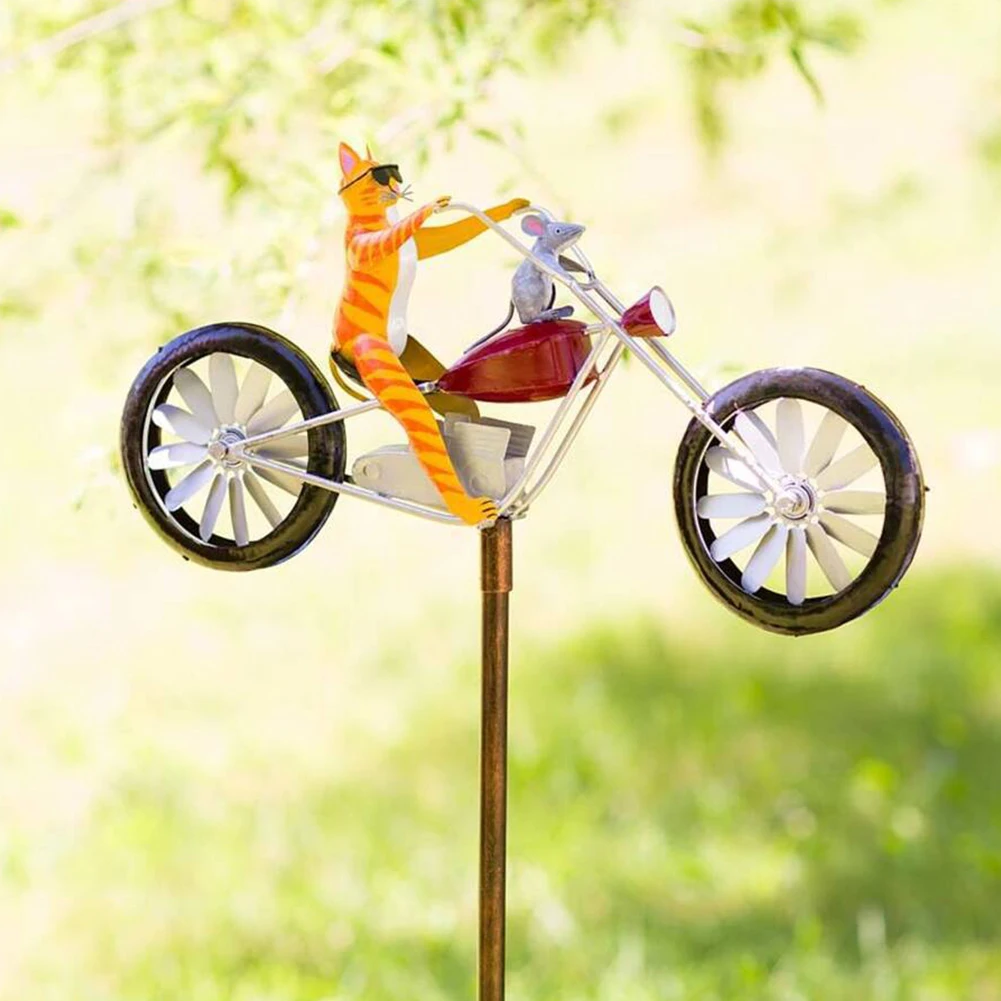 

Motorcycle Wind Spinner Art Craft Universal Durable Metal Sculpture Garden Stake Home Decor Bike Cute Animal Gift Easy Install