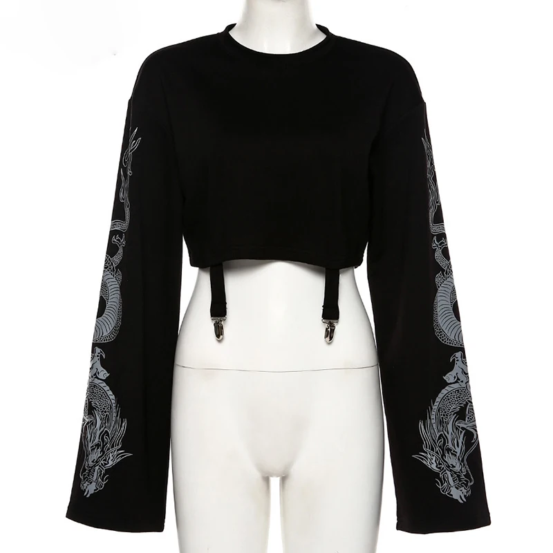 

Gothic Hoodies Women Autumn 2020 Dragon Print Fashion Sweatshirt Women Long Sleeve Sexy Pullover Streetwear Crop Top Hoodie