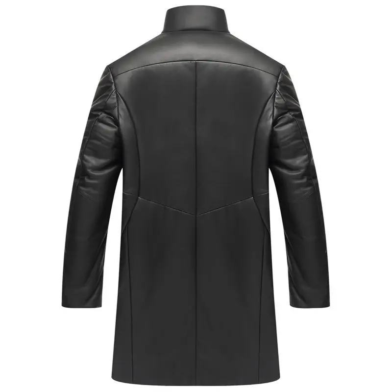 

leather Haining down jacket men's slim stand collar leather coat men's medium length Korean slim coat winter