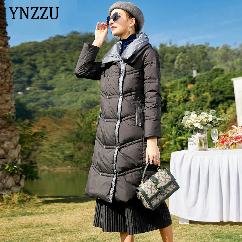 

Модный женский длинный пуховик, зимняя высококачественная теплая Толстая куртка 2021 из белого гусиного пуха, женская верхняя одежда свободн...