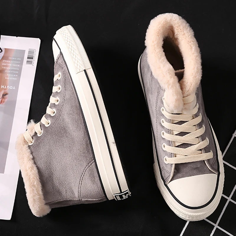 Модные высокие кроссовки обувь из микрофибры Женская Повседневная Теплая на