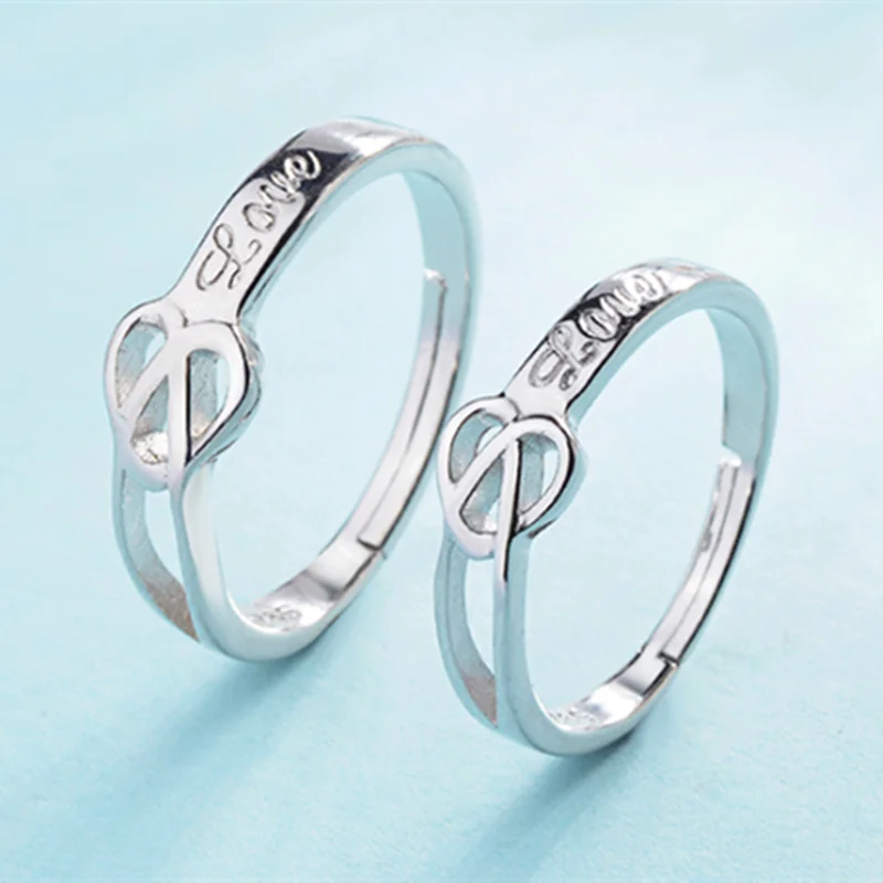 

2 Pcs Heart Shape Lover Couple Rings Simple Opening Ring For Couple Men Women Metal Carving Fashion Jewelry and Accessories