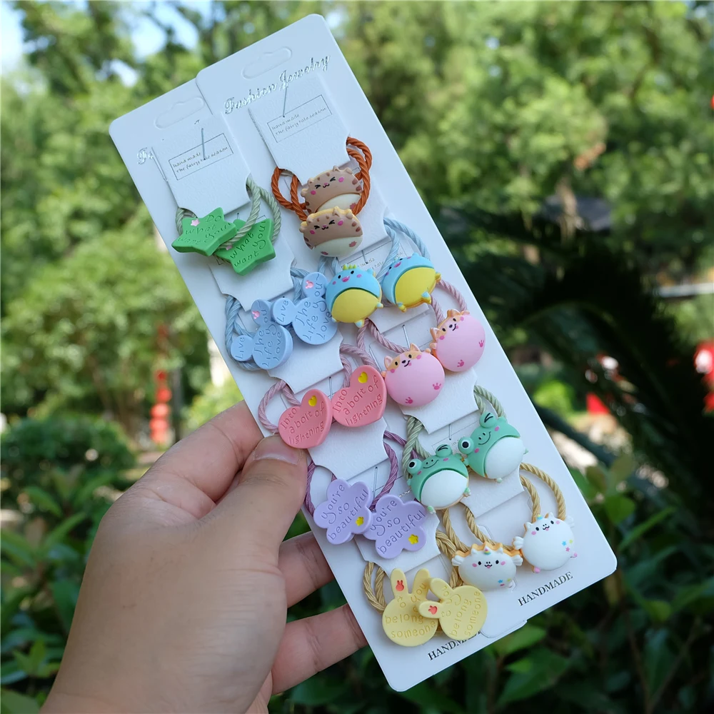 10 шт./компл. милые Мультяшные эластичные резинки для волос девочек с животными