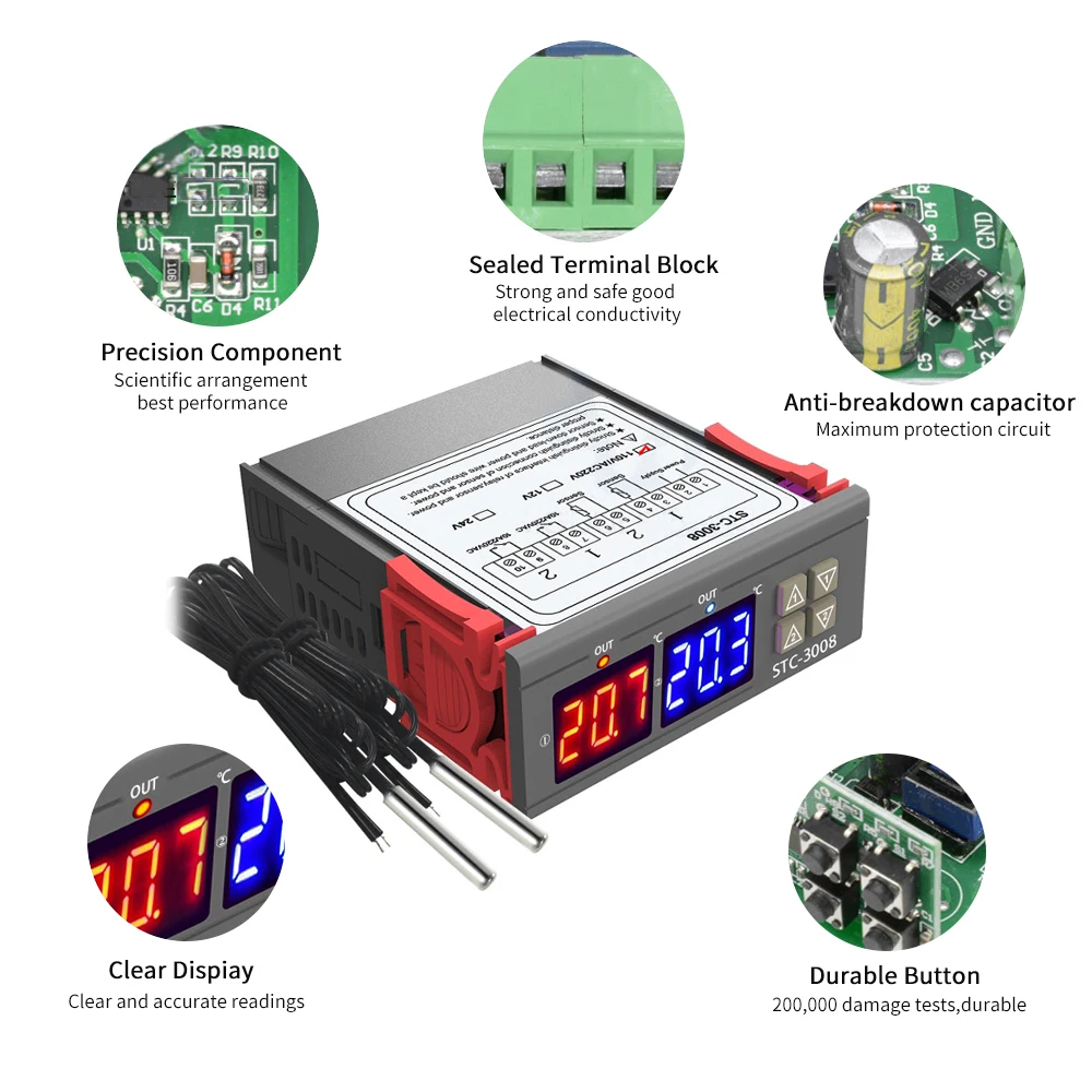 Двойной цифровой термостат регулятор температуры контроллер с двойным NTC зондом