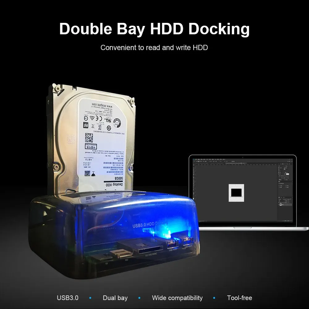 Прозрачная док станция USB 3 0 для SATA IDE Dual Bay 2 5 &quot/3 5&quot с TF M2 SD кардридером и портами