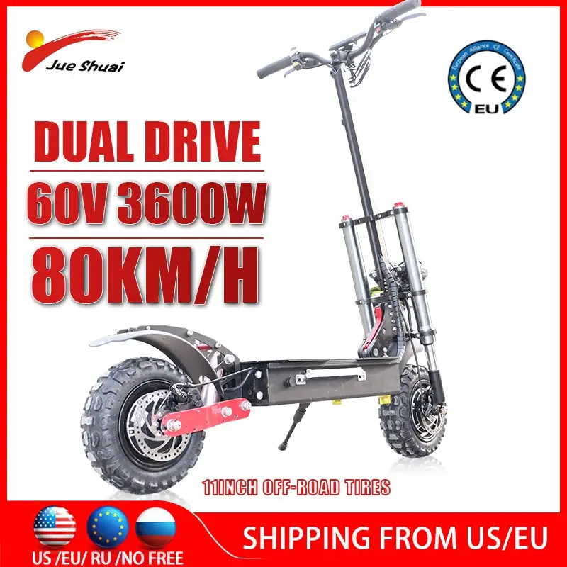 Kaufen 11 Zoll Elektrische Tretroller Klapp 2 Räder Elektro-scooter 3600 W Elektrische Skateboard Trotinette électrique 80 KM/h