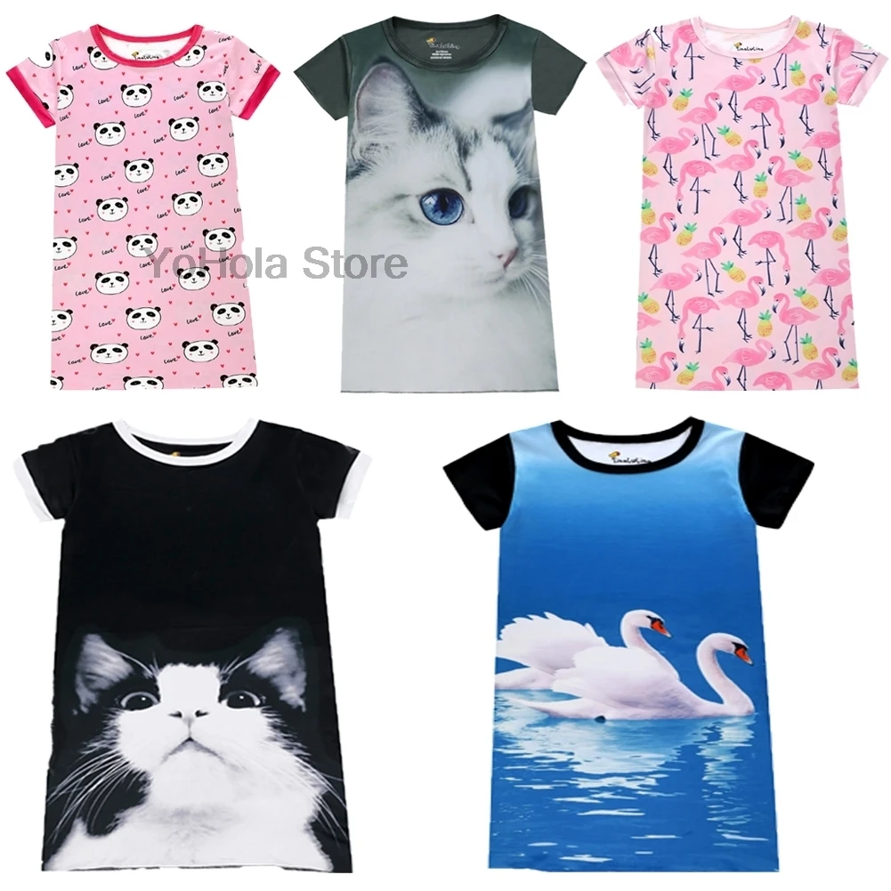 3D пижамы с кошками хлопковая ночная рубашка для девочек повседневные пижамные