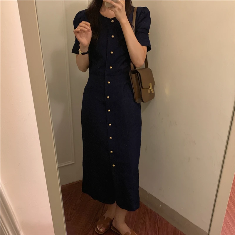 

Gentle Retro Black Elegant 2021 Summer Dress Office Lady Streetwear Vintage Brief High Waist Women Chic Long Dresses