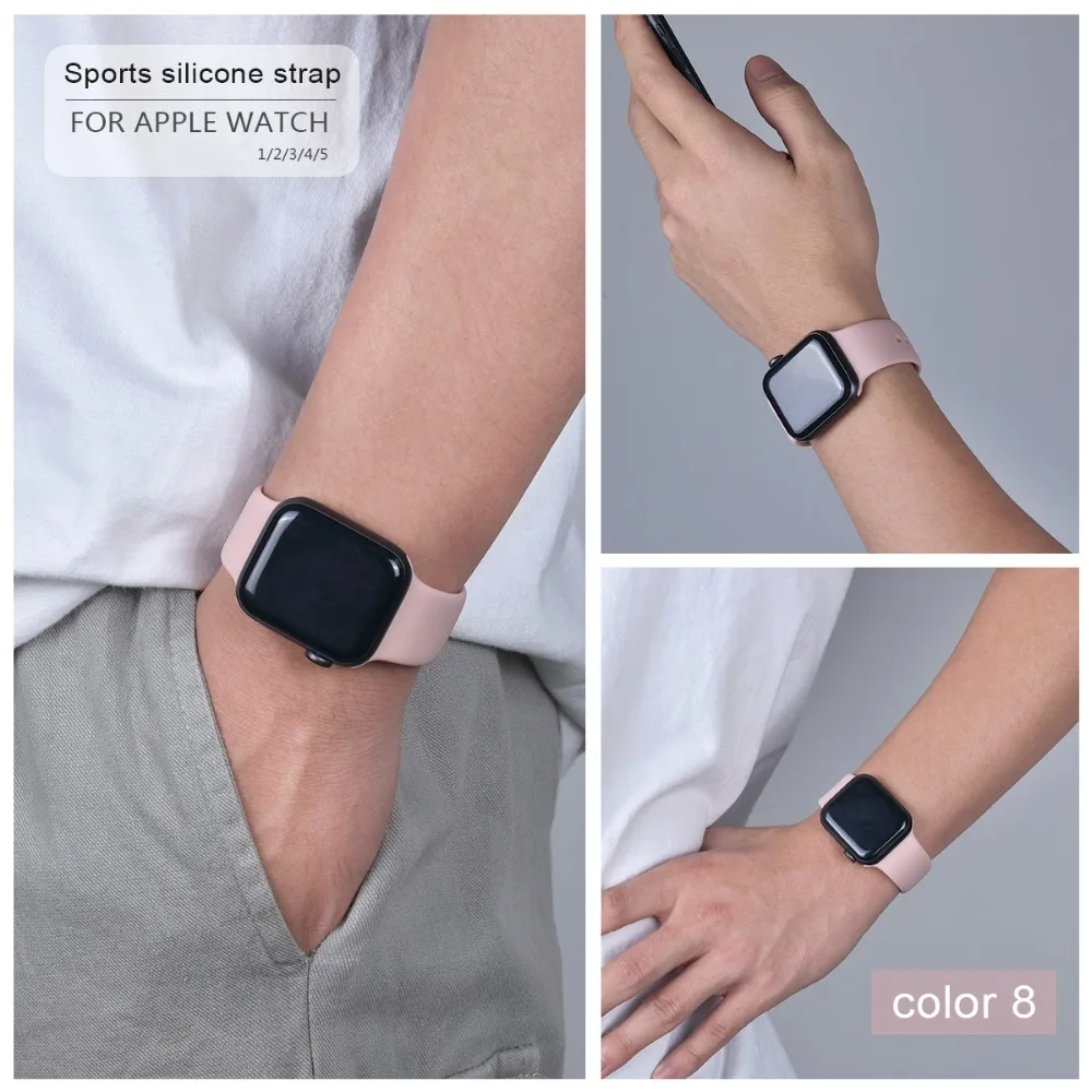 Мягкий силиконовый спортивный ремешок для Apple Watch 5 4 3 2 1 38 мм 42 мм, резиновый ремешок для часов Iwatch series 5 4 40 мм 44 мм