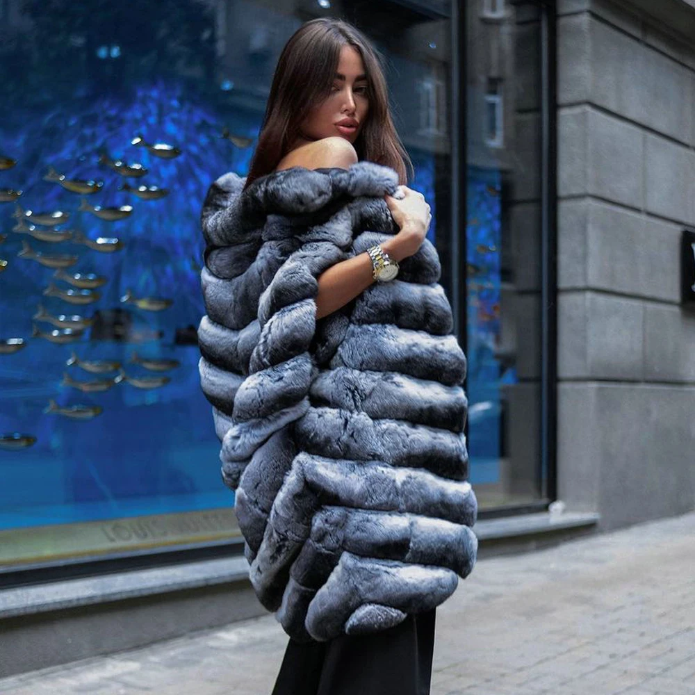 Winter Fashion Real Rex Rabbit Fur Coat for Women Outwear 2022 New Trendy Genuine Rex Rannit Fur Coats Medium Length Overcoats enlarge