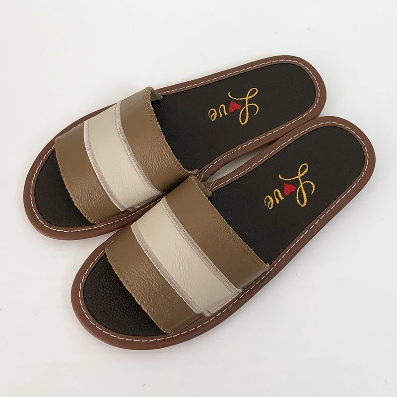 Летние домашние тапочки из натуральной кожи мужские нескользящая Повседневная