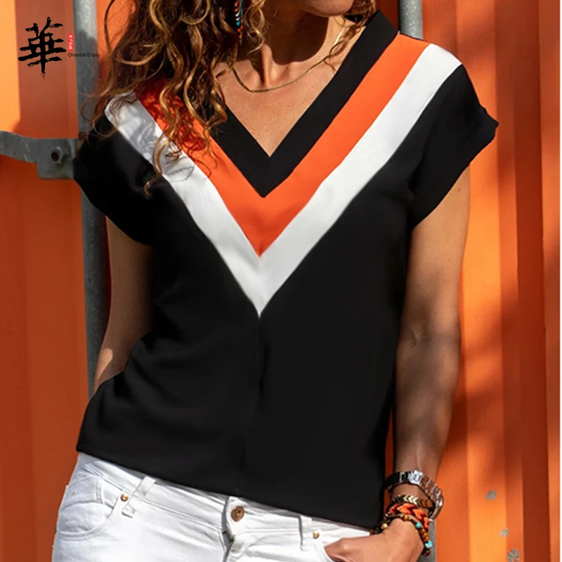 Женские летние футболки с графическим принтом Лоскутные Топы коротким рукавом