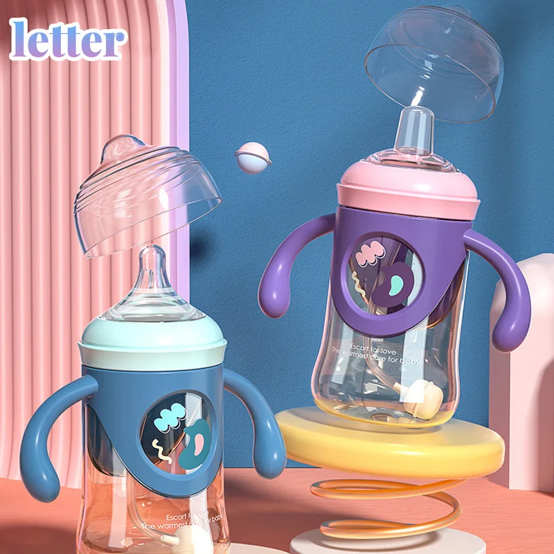 

240/300ml Baby PPSU Bottles Silicone Nipple Handle for Baby Milk Feeding Newborn Drinking Wate Baby Infant Three-use Bottle Set