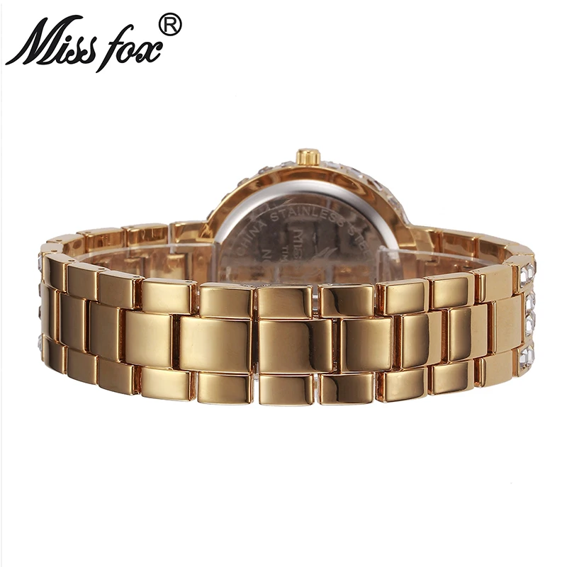 MISSFOX полная Алмазная женские часы от известного бренда золотые кварцевые