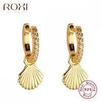 roxi white zircon stones round hoop earrings for women 925 sterling silver drop shell cartilage earrings pendientes jewelry