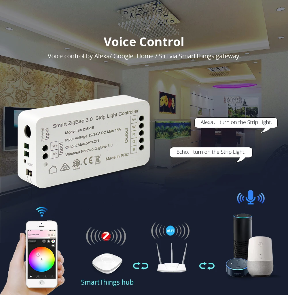 Zigbee 3,0 смарт-светильник RGB RGBW Светодиодная лента управления 12 В 12 в 24 в приложение управление Совместимо с echo Smartthings