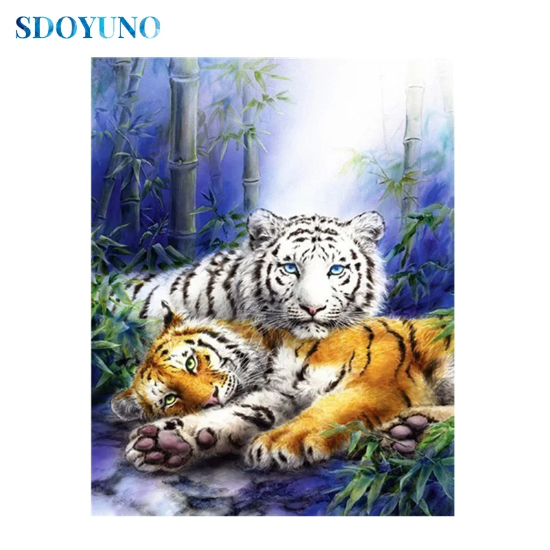SDOYUNO полный квадрат/круглый 5d DIY Алмазная картина животные Тигр Стразы Картины