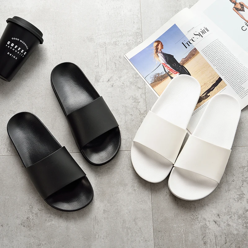 

Spring Home Slippers Simple Black White Lovers Shoes Non-slip Bathroom Slides Flip Flops Indoor
