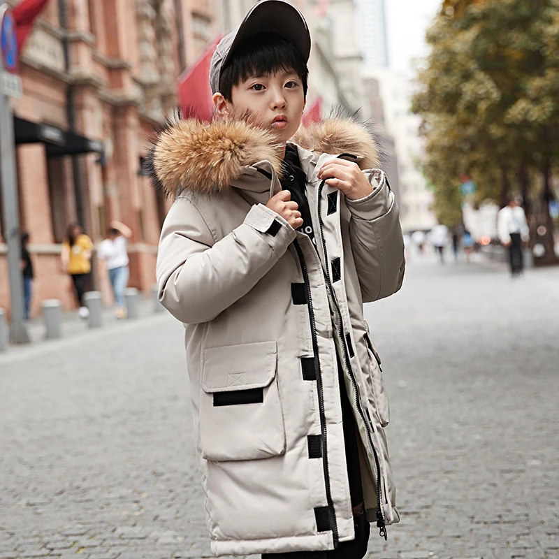 Пуховик для мальчиков 2019 плотная теплая Модная Длинная модель детские парки на