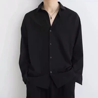 handsome korean leisure basic simple sheer long sleeve shirts men fashion solid plus size 3xl social formal business silk