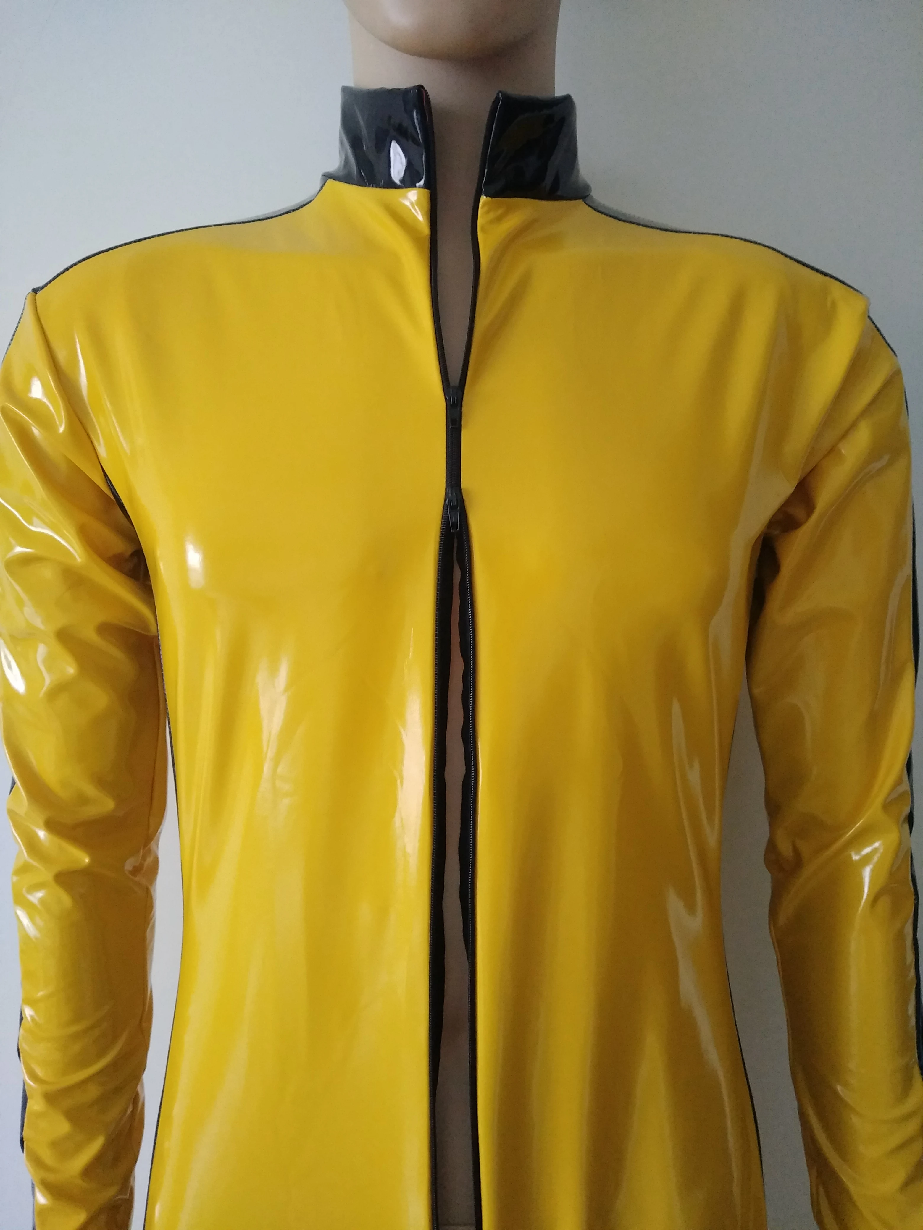 Костюм для косплея на Хэллоуин желтая искусственная кожа из ПВХ сиамская плотная