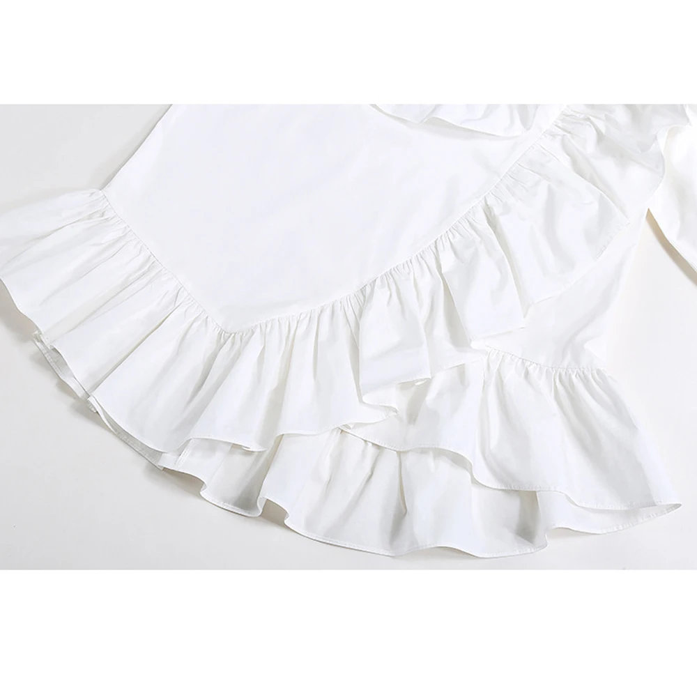 

2021 Spring Long Sleeve blusas VD1673 Ruffles Design Streetwear Gothic Black White Blouse Women Tops Shirt