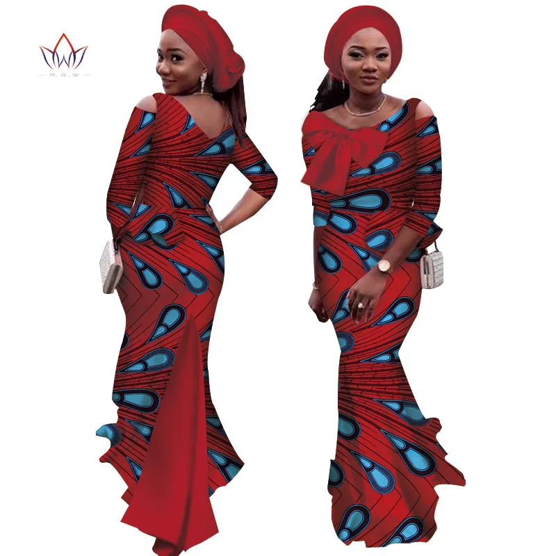 Длинные платья с принтом Анкары и бантом африканские для женщин традиционная