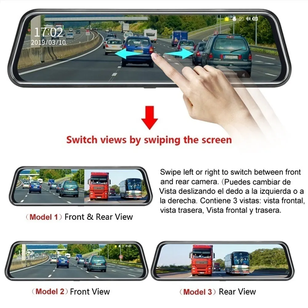 Зеркало заднего вида 9 66 &quotАвтомобильный видеорегистратор Full HD 1080P двойной