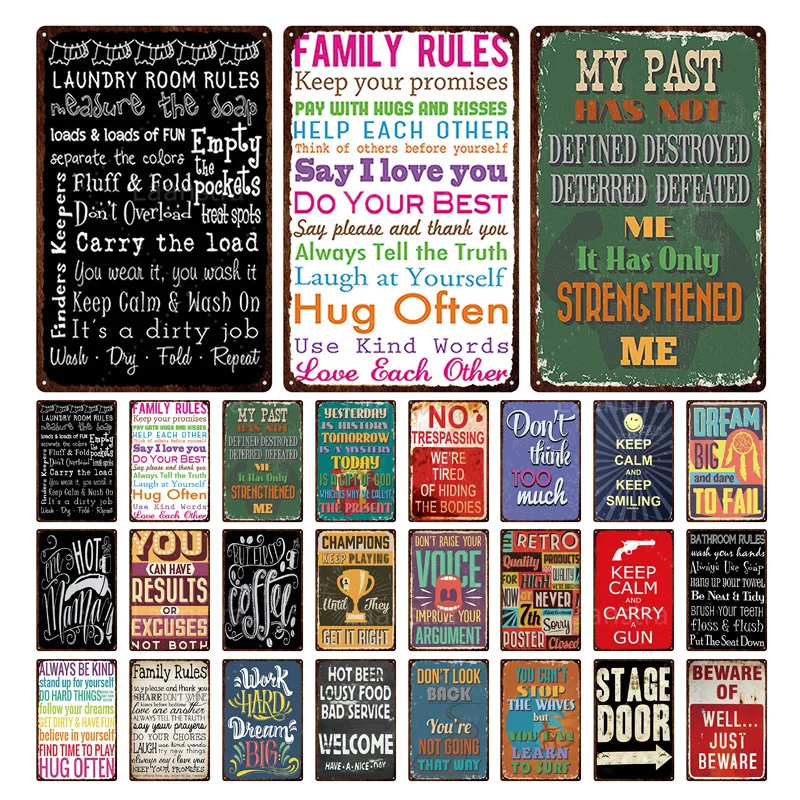 

Family Rule and Motto Abstract Letter Vintage Metal Tin Signs Wall Decoration Art Poster Wall Plaque Plate Decoration Posters