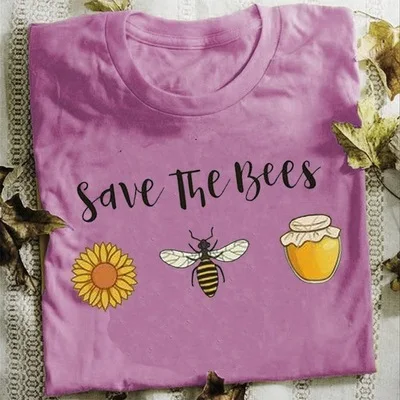 

Summer 2020 Women's short-sleeved round neck all-match bee print T-shirt