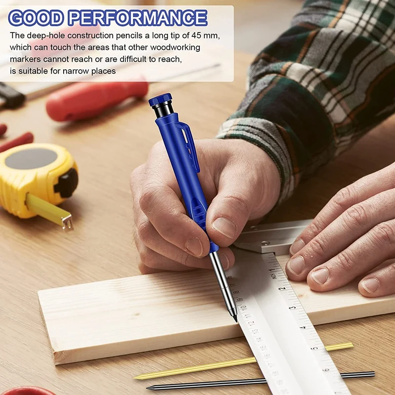Solid Carpenter Pencil Set Leads Built-in Sharpener Deep Hole Mechanical Marker Marking Pen Tool | Инструменты