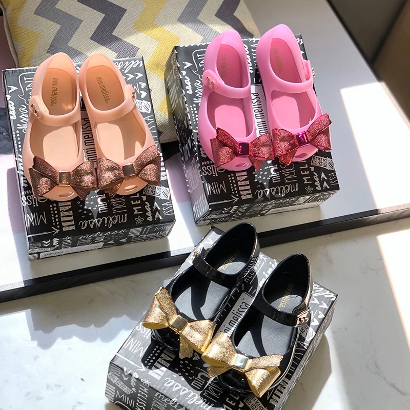 Melissa/сандалии принцессы с бантом для девочек Прозрачная обувь Пляжные сандалии