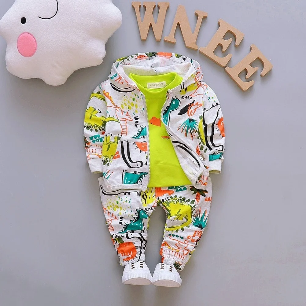

Spring and Autumn Children's With hood Boy Clothes Set Girl Baby Zipper Cartoon Jacket T-Shirt Pants 3Pcs Kids Casual Outfit