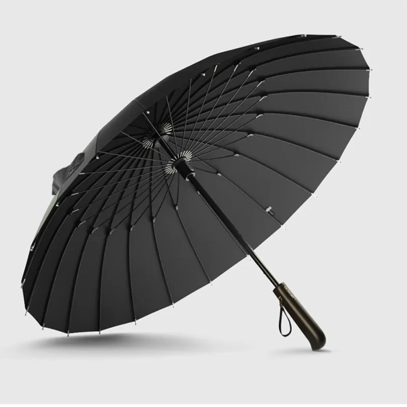 Paraguas de lluvia para hombre y mujer, marco de fibra de vidrio resistente al viento, 24K, mango largo de madera, Parapluie, gran oferta