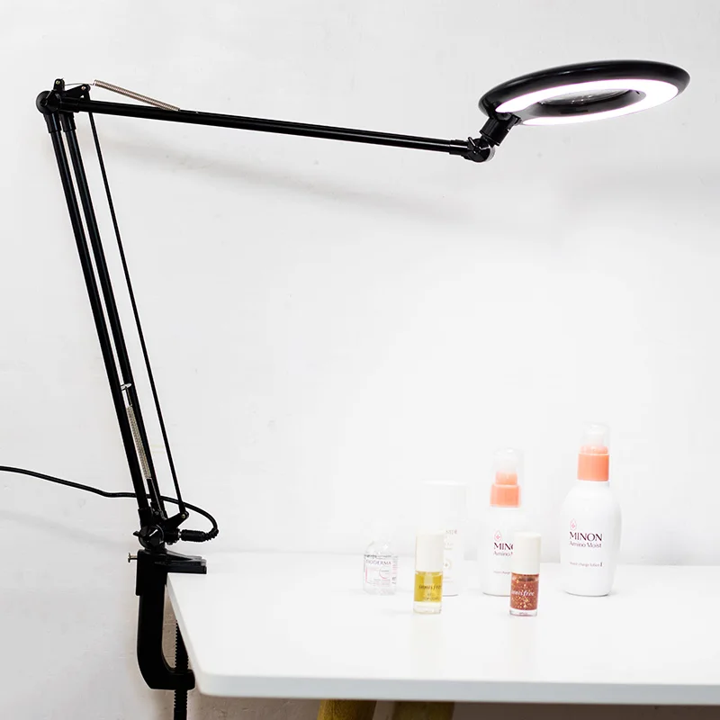 

LED 8X Magnifier Lamp Swivel Arm Clip-on Table desk Light repair cosmetology Clamp Beauty Skincare Manicure Glass Lens Tattoo