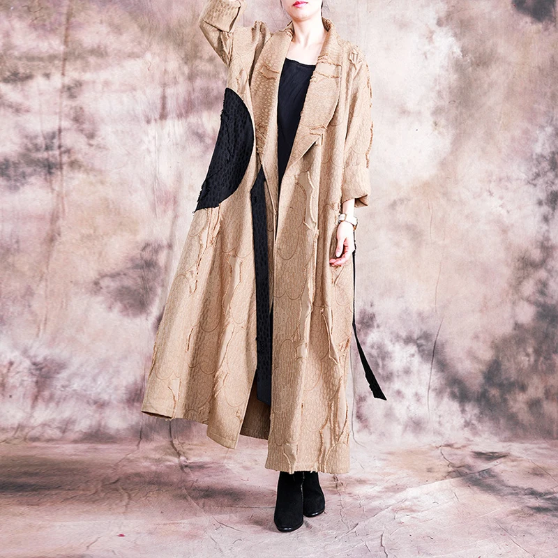 Женский винтажный Тренч Johnature Свободный Длинный плащ с отложным воротником и