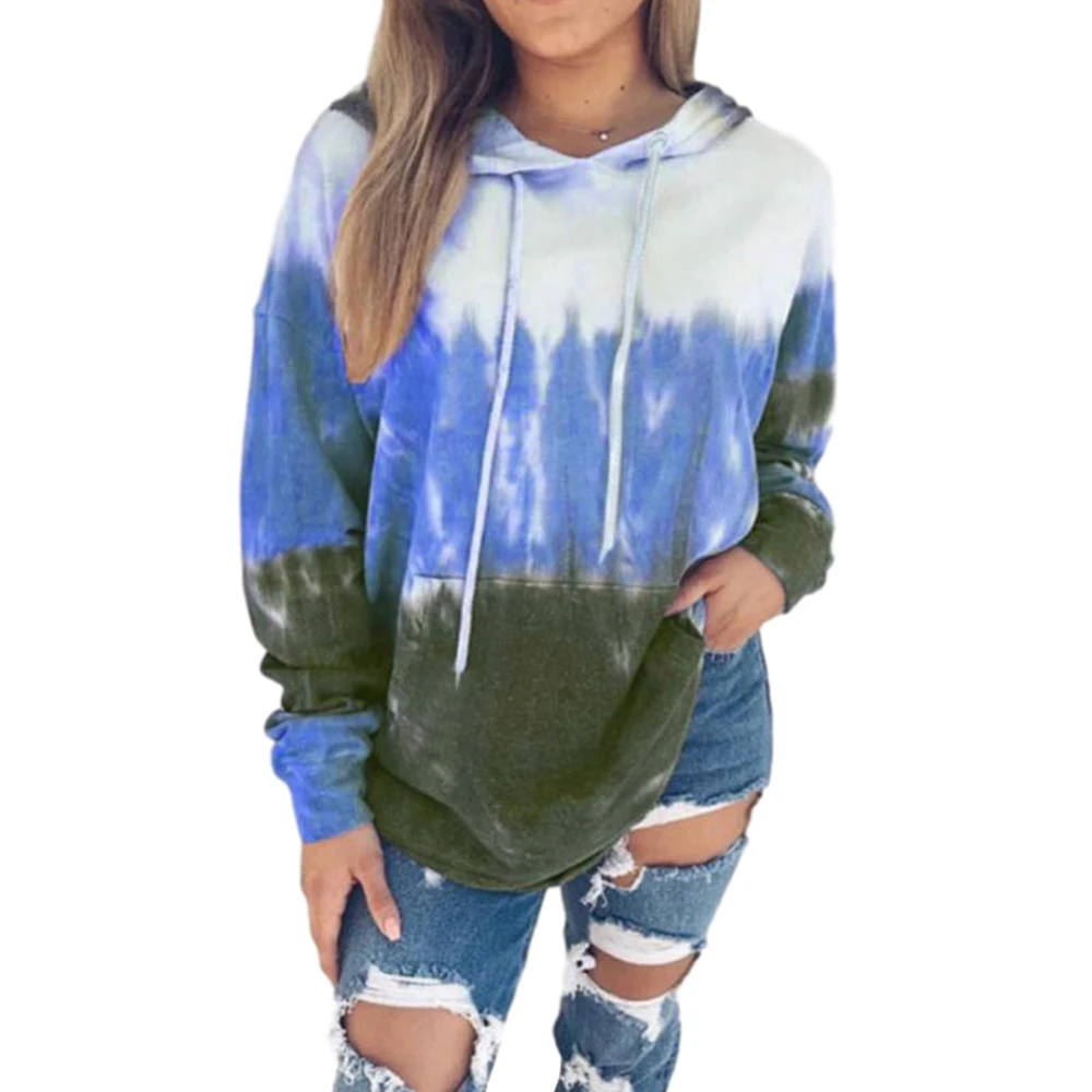 

Gradient Color Sweatshirts for Women Pocket Full Sleeve Bandage Hooded Pullover Clothes Loose Casual Ladies Hoodies