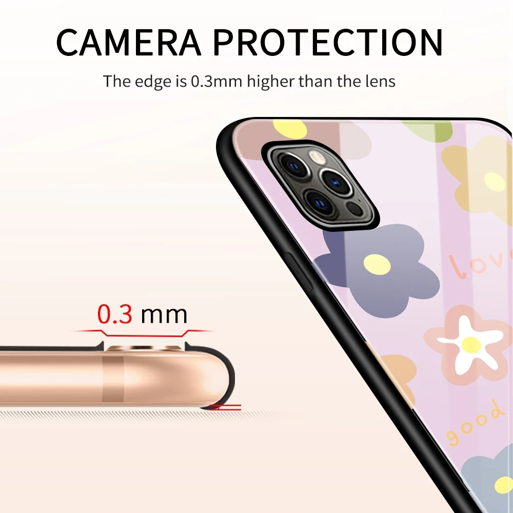

Fashion Flower Printed Pattern 9H Tempered Glass Phone Case Back Cover For Iphone 12 Pro Max 11 6S Plus 7 8 X XS Max XR SE 2020