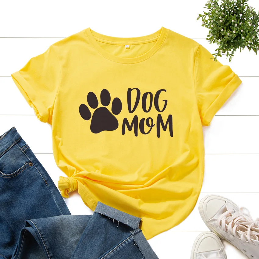 

Cotton T-Shirts for Women Graphic Tees Printed Shirt Short Sleeve Summer Tops Casual Clothes Dog Mom Paw Print Animal Pet Lover