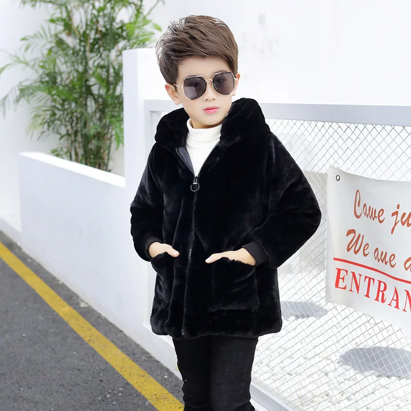 

Kids Hooded Long Sleeve Thick Fur Solid Color Winter Warm Fur Coats Simple Style Thick Fur Outdoor Warm Keeping Jacket Coats