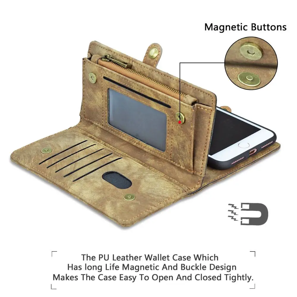 Роскошный кожаный многофункциональный деловой кошелек на молнии чехол съемная