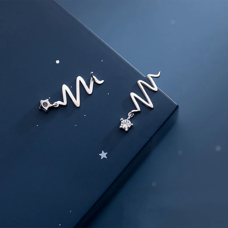 

TrustDavis Genuine 925 Sterling Silver Fashion Sweet Waves CZ Charm Stud Earrings For Women Valentine's Day Fine Jewelry DB022